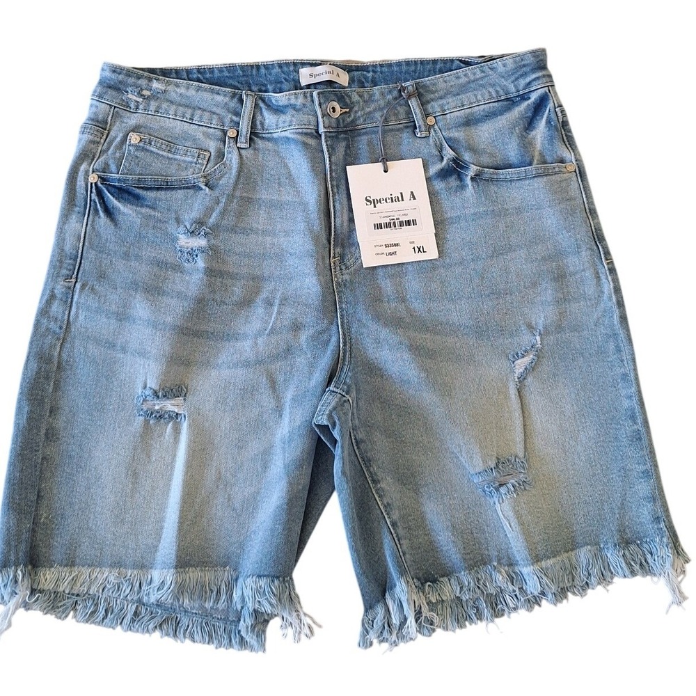 Special A Shorts Women's Blue‎ Denim Distressed Pockets Size 1X NWT